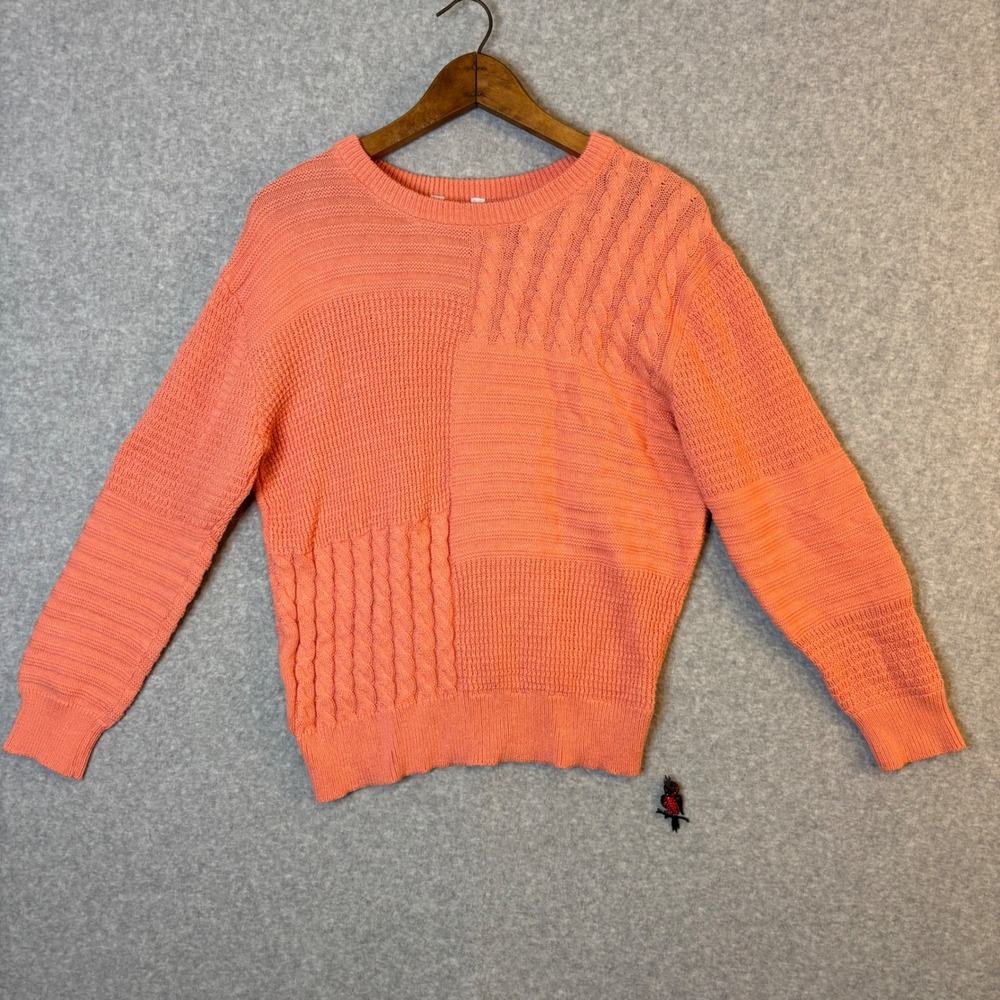 No Boundaries Women's Large Cable Knit‎ Sweater Creamsicle Orange Crew Neck